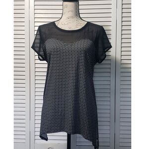White House Black Market Short Sleeve Top Women's Medium Black White Asymmetric